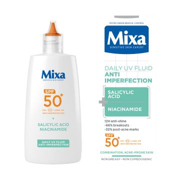 Mixa dnevni UV fluid za kožu sklonu nepravilnostima SPF 50+, 40ml