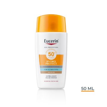 Eucerin Hydro protect ultralagani tonirani fluid za zaštitu lica od sunca SPF50+ tamni, 50ml