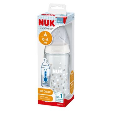 NUK First Choice flašica staklena 240 ml sa indikatorom temperature
