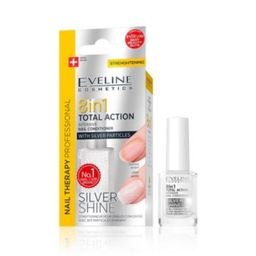 Eveline Total Action 8in1 Silver zaštita za nokte, sa šljokicama 12ml