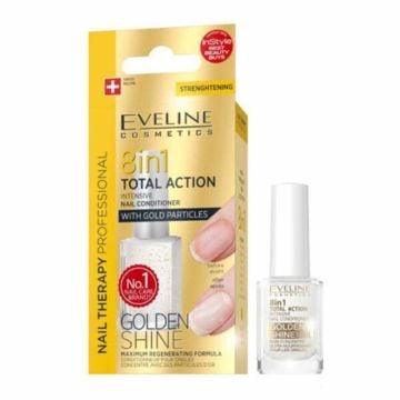 Eveline Total Action 8in1 Gold zaštita za nokte -  intenzivni učvršćujući lak za nokte sa zlatnim šljokicama 12ml
