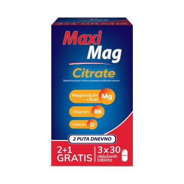 Maxi Mag Citrate 30 obloženih tableta, 2+1 gratis pakovanje