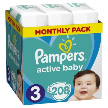 Pampers Active Baby pelene (mesečni box) veličina 3, 6-10kg, 208kom