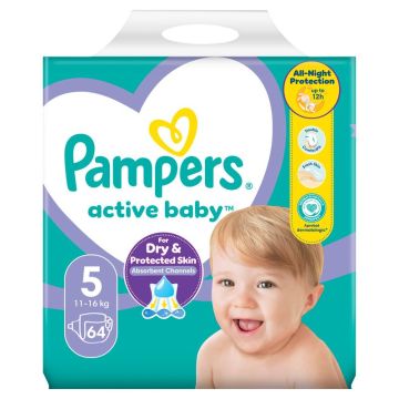 Pampers Active Baby Dry, Veličina 5, (11-18kg), 64 kom