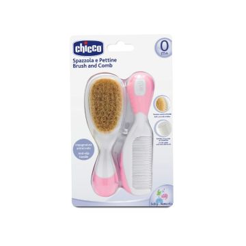 Chicco set češalj i četka od prirodne dlake roze 1 komad