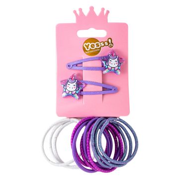 Yesss! dečji set gumica i šnalica lila unicorn