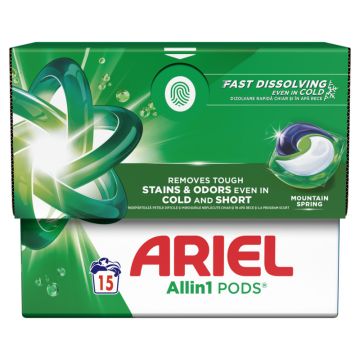 Ariel All in one PODS Mountain Spring kapsule za pranje veša, 15 kom