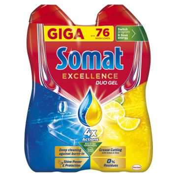 Somat Excellence Duo Gel Lemon za mašinsko pranje posuđa 76WL
