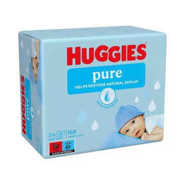 Huggies bwipes pure tripak, higijenske vlažne maramice za bebe, 3x56 kom