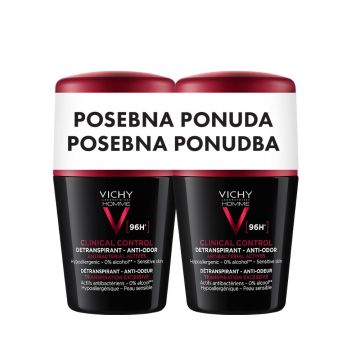 Vichy  deo duo homme antiperspirant roll-on za zaštitu od znojenja do 72h, bez alkohola, ne ostavlja tragove, 2x50ml
