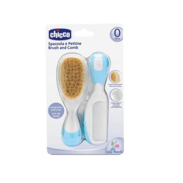 Chicco set češalj i četka od prirodne dlake, plavi