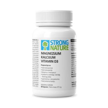 Strong Nature Magnesium, Calcium, Vitamin D3, 60 kapsula 