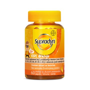 Supradyn Kids, 60 dražeja sa ukusom pomorandže / jagode / limuna i vanile