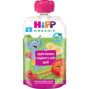 Hipp Voćni užitak jabuka, banana i malina sa integralnim žitaricama 90 gr